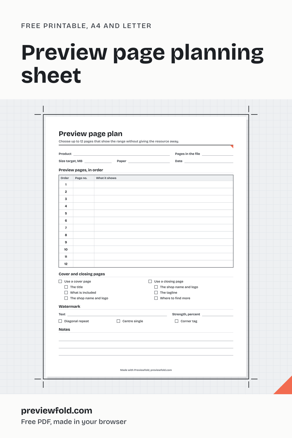 Preview of the preview page planning sheet